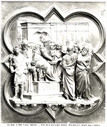 Pontius Pilatus tvättar sina händer, relief från dopdörrarna, c.1403 (förgylld brons) (s/v foto)