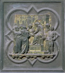 Pontius Pilatus tvättar händerna inför Kristus, sextonde panelen i den norra dörren i San Giovannis dopkapell, 1403-24 (brons)