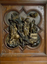 Offer av Isaac Bas förgylld bronsrelief av Lorenzo Ghiberti