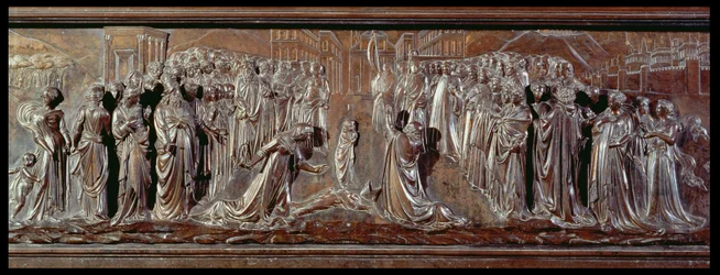 The Shrine of St. Zenobius, detalj av reliefen, c.1432-42 bronsdetalj av 97641