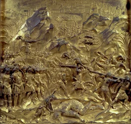 Historien om David och Goliat, en av tio reliefpaneler från Paradisets portar (östra dörrar), 1425-52 (förgylld brons) (se även 87652-59 och 87661-67)