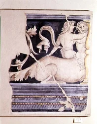Fragment av en fresk föreställande en kentaur och en kvinnofigur
