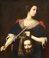 Judith håller Holofernes huvud.