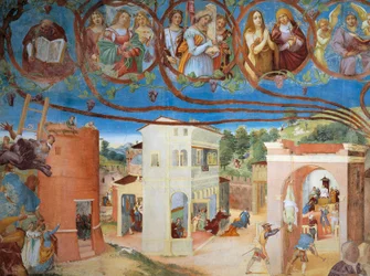 Christ-Vine and Legend of Saint Barbara av Lorenzo Lotto (cirka 1480 - 1556), fresk, detalj, Villa Suardi, Capella Suardi, Trescore Balneario