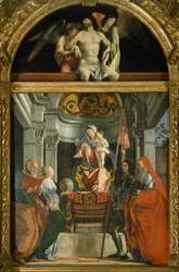 Madonna och heliga av Lorenzo Lotto (ca 1480-1556), olja på duk
