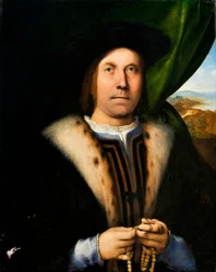 Porträtt av en man med rosenkrans, ca 1520 (olja på pannå)