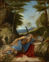 Saint Hieronymus penitent - Den botfärdige Saint Hieronymus, av Lotto, Lorenzo (1480-1556). Olja på trä, c. 1513. Mått : 55,8x40 cm. Muzeul National Brukenthal, Sibiu