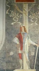 Senator Augustine Onigos gravsten, av Lorenzo Lotto (ca 1480-1556), Detalj av figuren på sidan, kyrkan San Nicolo, Treviso