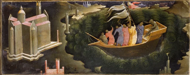 Representation av Saint Nicholas som lugnar Tempete Nicolas de Myra (eller Nicolas de Bari) som räddar en båt från förlisningen. Målning på trä av Lorenzo Monaco (ca 1370-ca 1423/1424) Florens, Galleria del 