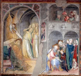 Ärkeängeln Gabriel tillkännager födelsen av Johannes Döparen till Sakarias och Elisabeth (fresko