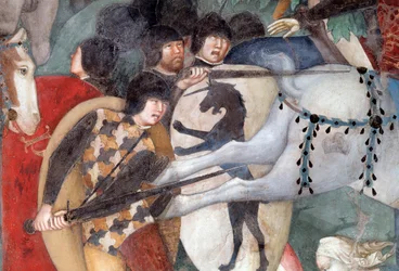 Korsfästelsen, detalj av soldater (Fresco