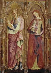 Sankt Johannes evangelisten och Sankta Maria Magdalena - Detalj av polyptiken av bebådelsen (1357, tempera och bladguld på trä)