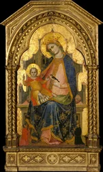 Madonna och barn tronade med två givare, ca. 1360-65.