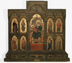 Madonna och barn med heliga - polyptisk (tempera och bladguld på panel, andra hälften av 1300-talet)