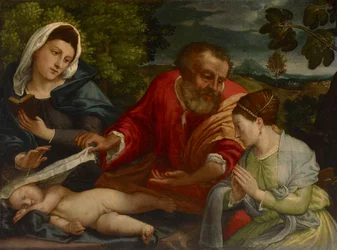 Den heliga familjen med en donatrix som den heliga Katarina av Alexandria, ca 1540-1545