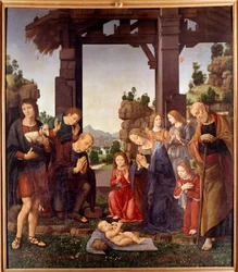 Tillbedjan av herdarna Målning av Lorenzo di Credi (1458-1537) 1400-talets sön. 2,24x1,96 m Florens, galleria degli Uffizi (Kontor)