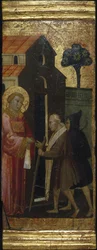 Saint Lawrence delar ut allmosor till de fattiga. Scener ur Saint Lawrences liv, predella, ca 1412