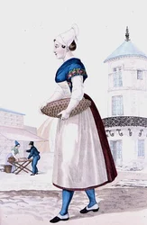 Traditionell dräkt av St. Valery en Caux, graverad av Gatine c.1820 (färgstick)