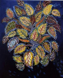 Fläckiga blommor på blå mark, 1929.