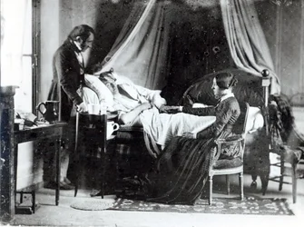 Läkarens besök hos patienten, omkring 1840-50