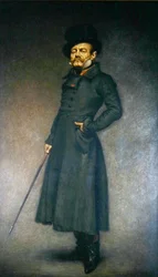 Firmin Gemier (1869-1933) i rollen som överste Bridau i pjäsen "La Rabouilleuse" av Emile Fabre (1869-1955)