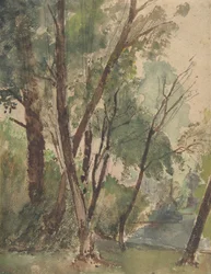Träd bredvid en damm, 1853-1878.