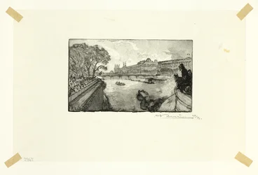 Louvren, sedd från Pont-Neuf, plansch tretton från Le Long de la Seine et des Boulevards