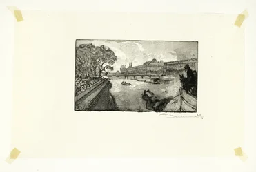Louvren, sedd från Pont-Neuf, plansch tretton från Le Long de la Seine et des Boulevards