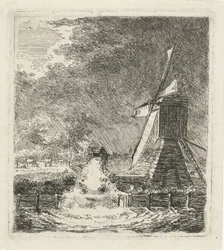 Kvarn i ett polderlandskap