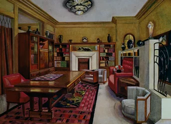 Studierum av Leon Bouchet (1880-1940), akvarell Libis för Le Confotable, Frankrike, 1900-talet