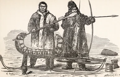 Infödda buryater från republiken Buryat, Ryssland, från Från Paris till Pekin över Siberian Snows av Victor Meignan, graverad av Smeeton-Tilly (Burne Smeeton (fl.1840-60) och Auguste Tilly (d.1898)), publ.