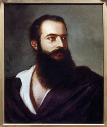 Porträtt av Felice Orsini (1819 - 1858) förövaren av attacken mot Napoleon III den 14 januari 1858. Målning av Louis Bucheister (? -1881), Italien. Olja på duk. Mått: 0,47 x 0,38 m. Paris, Musée Carnavalet