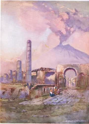 Pompeji: Vesuvius i fjärran, från Hutchinsons Picturesque Europe publicerad av Hutchinson & Son, ca 1930