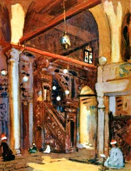 Interiör av al-Muayyad-moskén, Kairo, Egypten, 1928