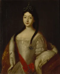 Porträtt av tsarevnan Anna Petrovna av Ryssland 1708-1728, dotter till kejsar Peter I av Ryssland, 1725