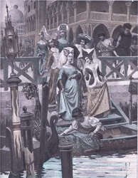 Gröna gäss, illustration från Decameron av Boccaccio publicerad av Navarre Society 1930-talet (litho)