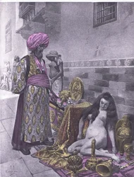 Osbech and the captives, illustration från Decameron of Boccaccio publicerad av Navarre Society 1930-talet (litho)