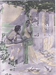 Restituta, illustration från Decameron of Boccaccio publicerad av Navarre Society 1930-talet (litho)
