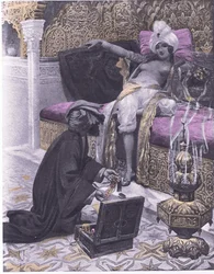 Dottern till kungen av Tunis, illustration från Decameron av Boccaccio publicerad av Navarre Society 1930-talet (litho)