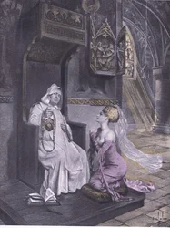 The lady and the friar, illustration från Decameron of Boccaccio publicerad av Navarre Society 1930-talet (litho)