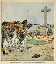Illustration av Bombled Louis (1862-1927) från boken "The Memorial of Saint Helene" av greve Emmanuel de Las Cases (1766-1842): Des chouans shootout under the Vendee War, Private Collection