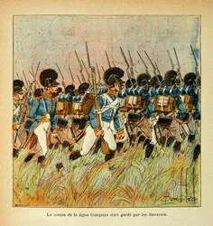 Illustration av Bombled Louis (1862-1927) från boken "The Memorial of Saint Helene" av greve Emmanuel de Las Cases (1766-1842): Bavarian Armee integrerad med Armee of Napoleon, Privat samling