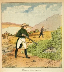 Illustration av Bombled Louis (1862-1927) från boken "The Memorial of Saint Helene" av greve Emmanuel de Las Cases (1766-1842): Napoleon på jakt med Las Cases i Ste Helene i augusti 1816, privat samling
