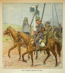 Illustration av Bombled Louis (1862-1927) från boken "The Memorial of Saint Helene" av greve Emmanuel de Las Cases (1766-1842): The Cossacks of the Don, Privat samling