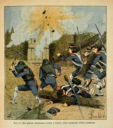 Illustration av Bombled Louis (1862-1927) från boken "The Memorial of Saint Helene" av greve Emmanuel de Las Cases (1766-1842): Belägringen av en stad, privat samling
