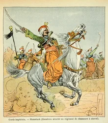 Illustration av Bombled Louis (1862-1927) från boken "The Memorial of Saint Helene" av greve Emmanuel de Las Cases (1766-1842): Mamluk of the Imperiale Guard, Privat samling