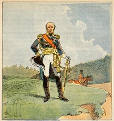 Illustration av den bombade Louis (1862-1927) från boken "The Memorial of Saint Helene" av greve Emmanuel de Las Cases (1766-1842): Porträtt av marechal Louis Nicolas Davout (1777-1823), hertig av Auerstaedt, prins av Eckmuhl , Privat samling