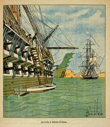 Illustration af den bombede Louis (1862-1927) fra bogen "The Memorial of Saint Helene" af grev Emmanuel de Las Cases (1766-1842): Napoleons ankomst til Sainte Helene den 15. oktober