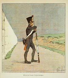 Illustration av den bombade Louis (1862-1927) från boken "The Memorial of Saint Helene" av greve Emmanuel de Las Cases (1766-1842): Student vid Polytechnic School, Privat samling