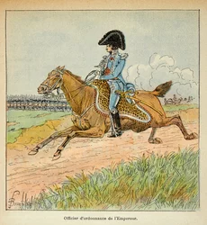 Illustration av bombade Louis (1862-1927) från boken "The Memorial of Saint Helene" av greve Emmanuel de Las Cases (1766-1842): Porträtt av en vanlig officer av kejsar Napoleon, privat samling